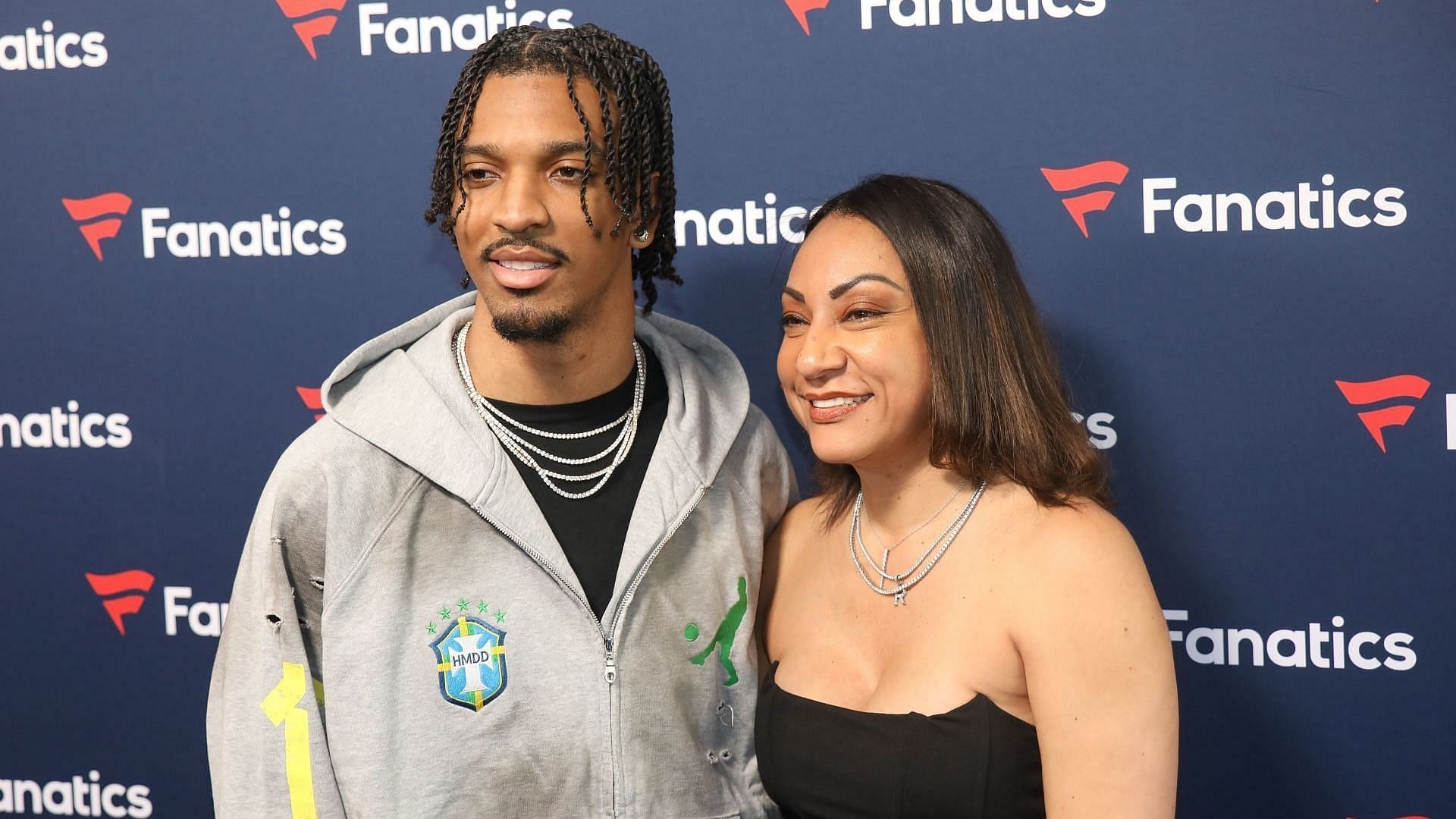 Jayden Daniels and Regina Jackson attend the 2025 Fanatics Super Bowl Party at The Sugar Mill on February 08, 2025, in New Orleans, Louisiana. (Image via Getty/Kaitlyn Morris)